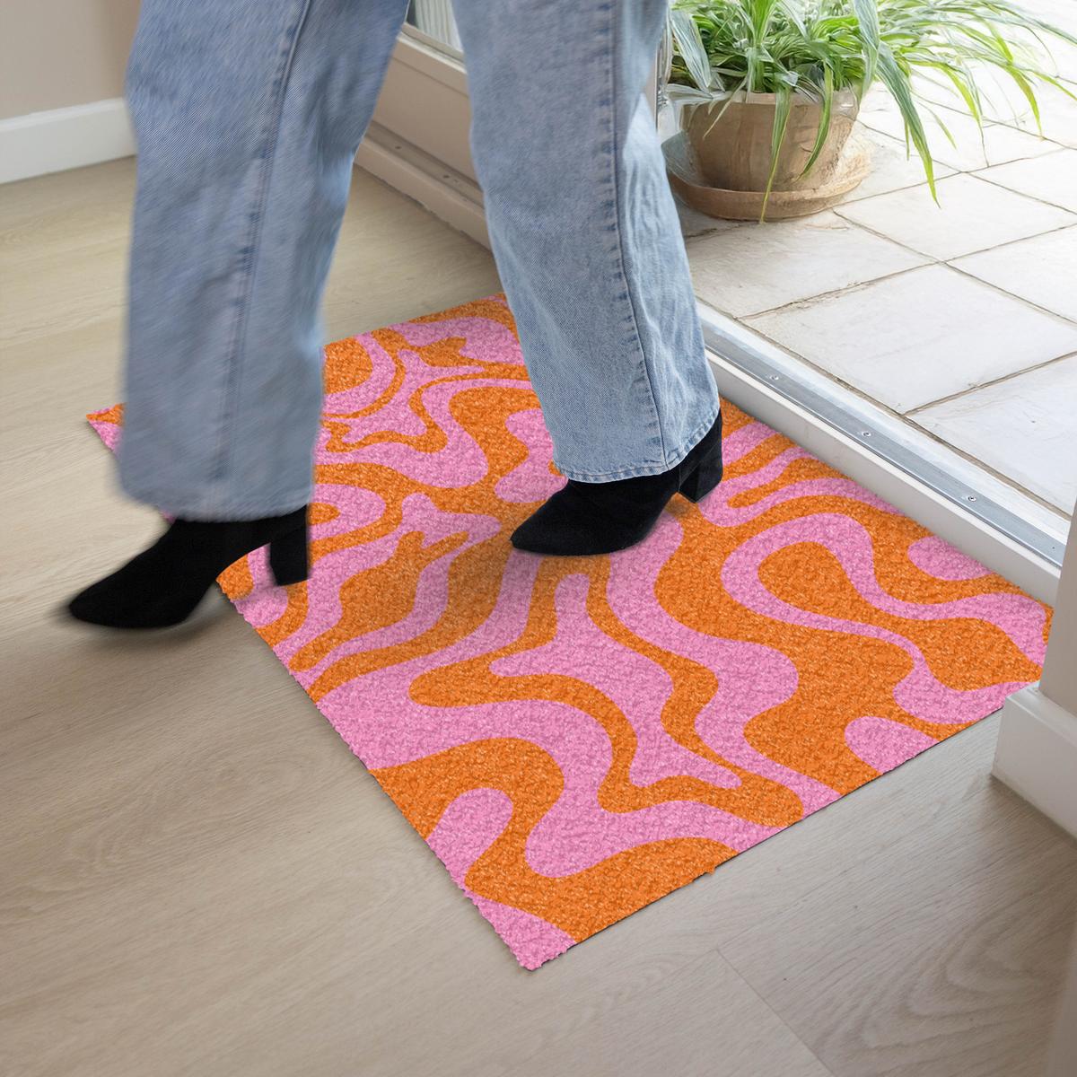 FUSSMATTE Muster - Rosa - Orange - Abstrakt - Modern Türmatte 90x60 cm - Pink, Kunststoff (90/0.4cm) - MuchoWow