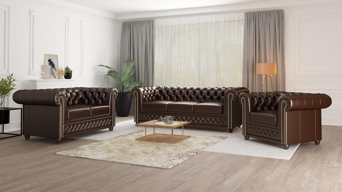 CHESTERFIELD-SOFA 2-sitzer Morin Braun vegan Leder - Braun, Holz/Textil (148/72/86cm) - S-Style Möbel