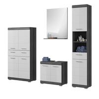 BADMÖBEL-SET weiß Hochglanz, grau 4-teilig 186 cm, Kombination mit viel Stauraum - Weiß Hochglanz/Grau, Holzwerkstoff (186/191/34cm) - Inn.Furn