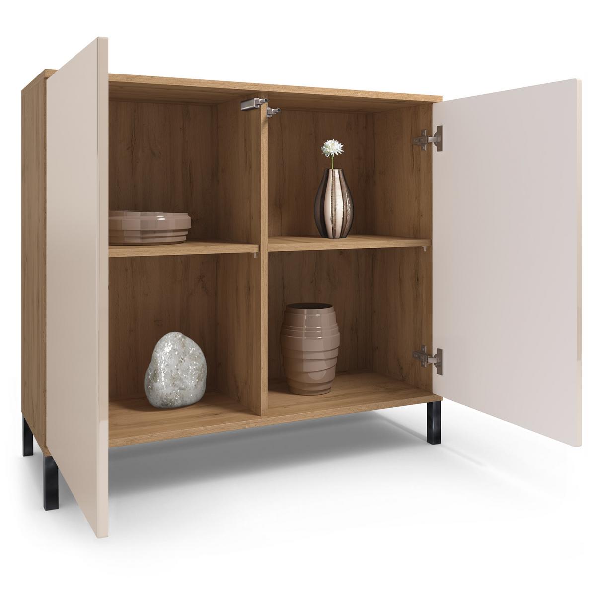 KOMMODE Skadu Creme Hochglanz - Creme, Holzwerkstoff (92.5/83.5/35cm) - Vladon