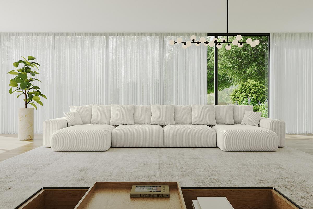 WOHNLANDSCHAFT mit Schlaffunktion ESKAR-U2-464x176x72cm Creme - Hellgrau/Creme, Holzwerkstoff/Kunststoff (176/72/464cm) - ALTDECOR