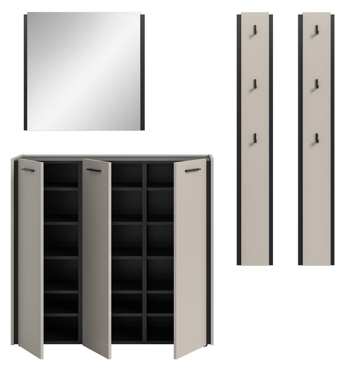 GARDEROBEN-SET 4-teilig Kaschmir 185 x 190 cm, Komplettset mit Soft-Close - Kaschmir/Schwarz, Glas/Holzwerkstoff (185/190/37cm) - Inn.Furn
