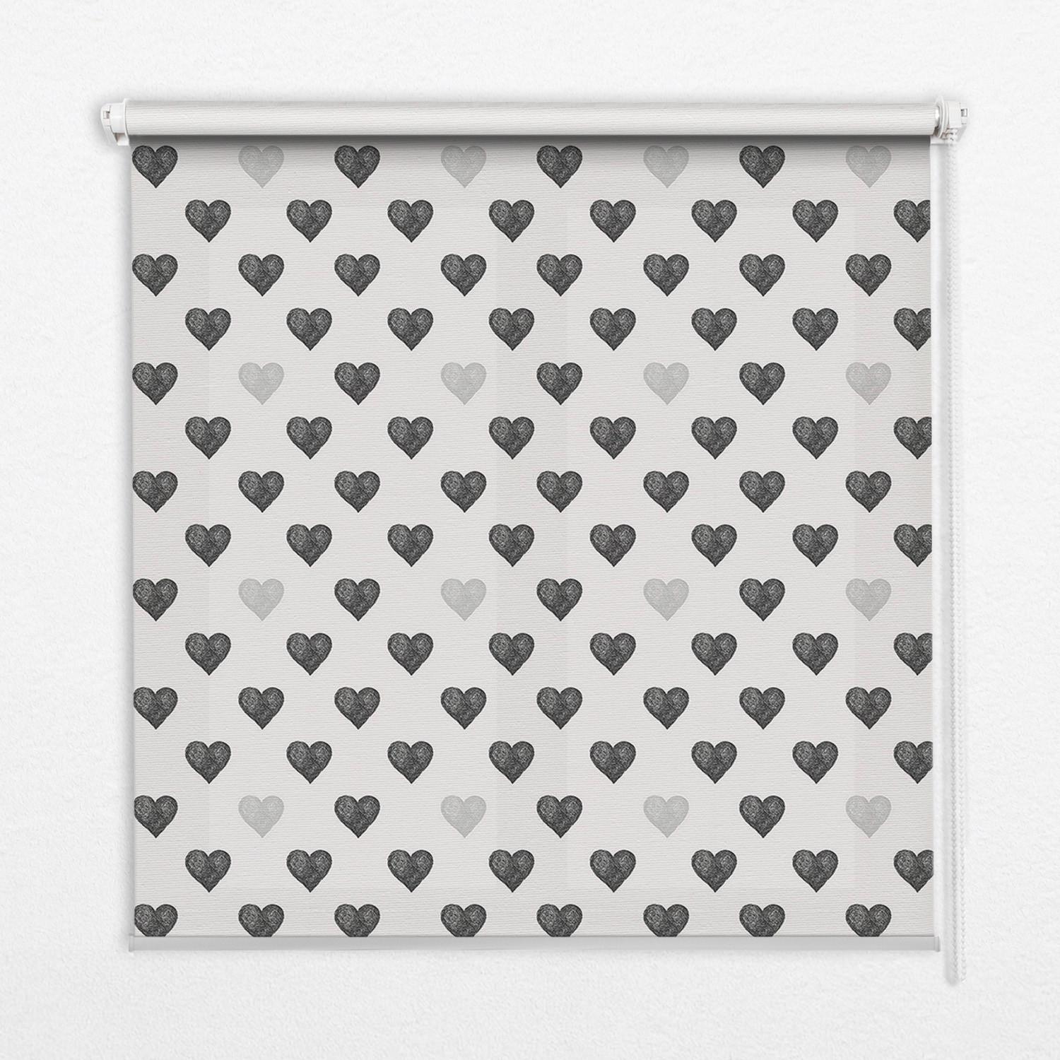 INNENROLLO - Fensterrollo - Rollo - 140x140 cm - Dunkle Herzen - Grau, Kunststoff (140/140/0.5cm) - TULUP