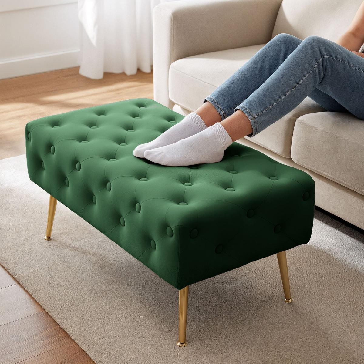 POLSTERBANK mit Samt - Optik Grün 42/41/42 - Grün, Textil (80/41/42cm) - RAUMHIRSCH FURNITURE
