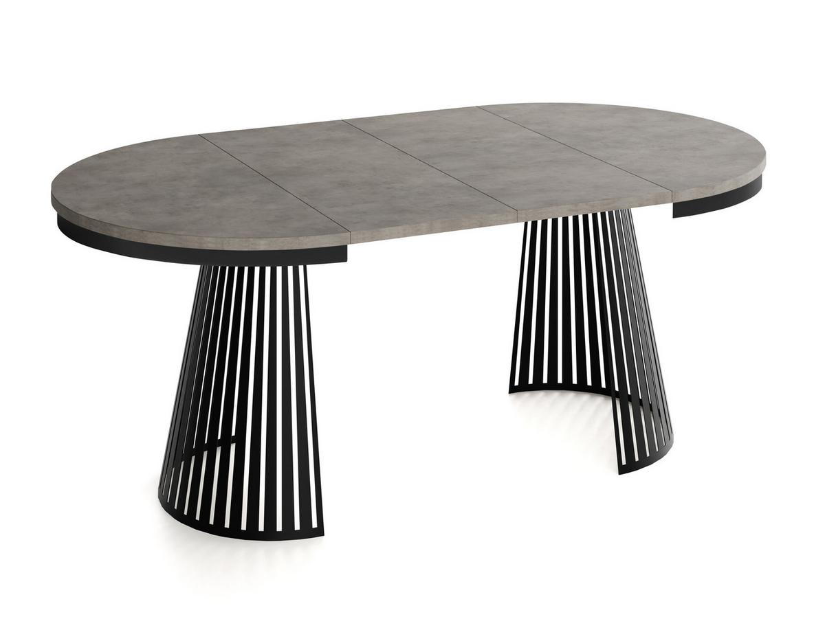 ESSTISCH Naro rund ausziehbar mit Schwarzem Lamellen-Metallgestell, Beton-Optik Dunkelgrau 120-200/120/76 cm - Dunkelgrau/Schwarz, Holzwerkstoff/Metall (120/196/76cm) - WFL GROUP