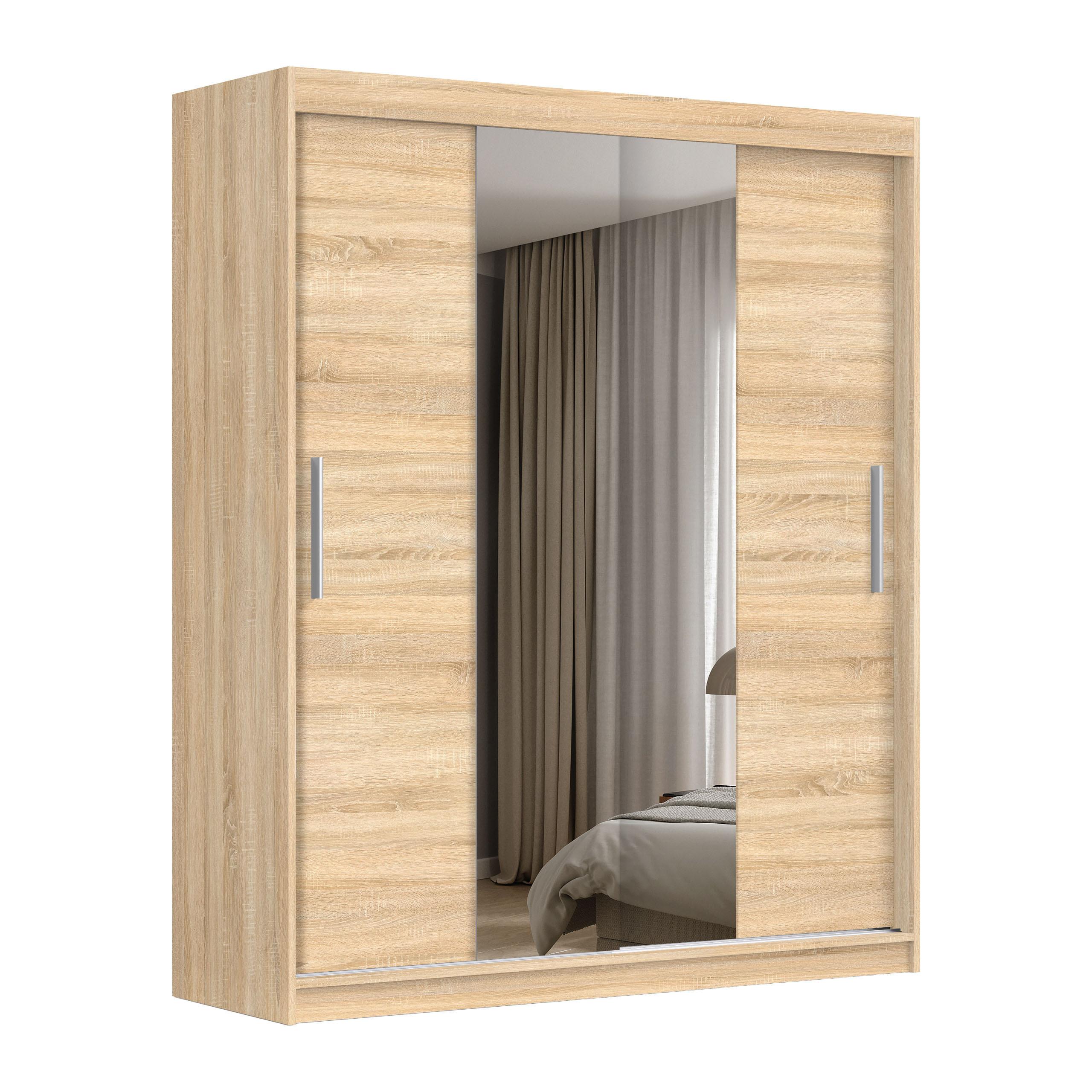SCHWEBETÜRENSCHRANK VIVA 180/215,5/59cm 2-türig mit Spiegel Sonoma Eiche - Sonoma Eiche, Holzwerkstoff (180/215.5/59cm) - MASSENO