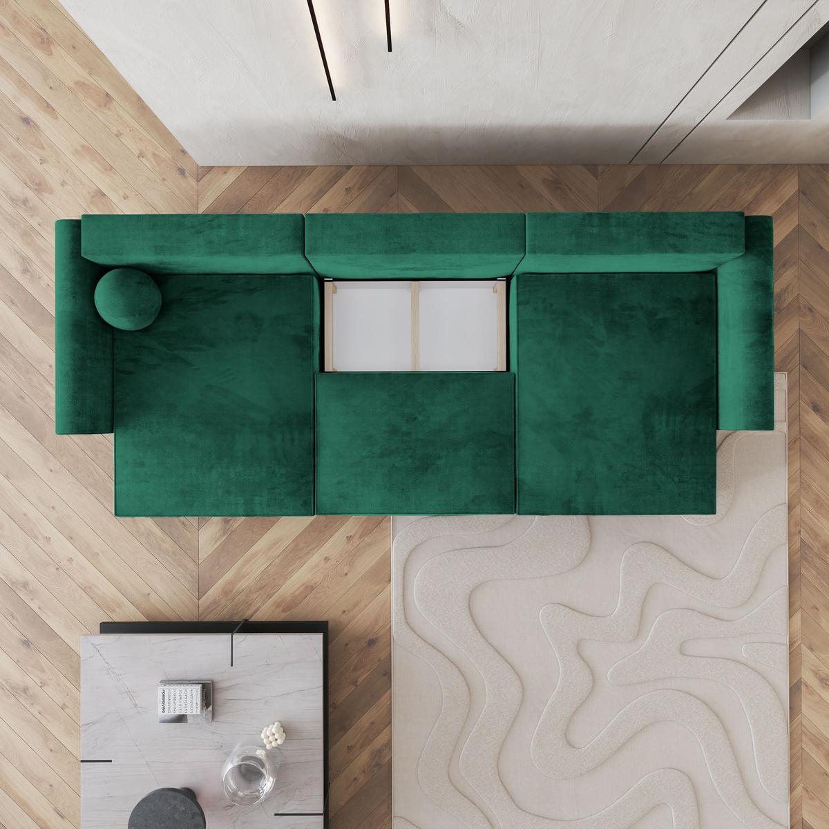 WOHNLANDSCHAFT FENTO M Grün Velours-Stoff mit Schlaffunktion - Grau/Grün, Holz/Kunststoff (347/90/148cm) - MASSENO