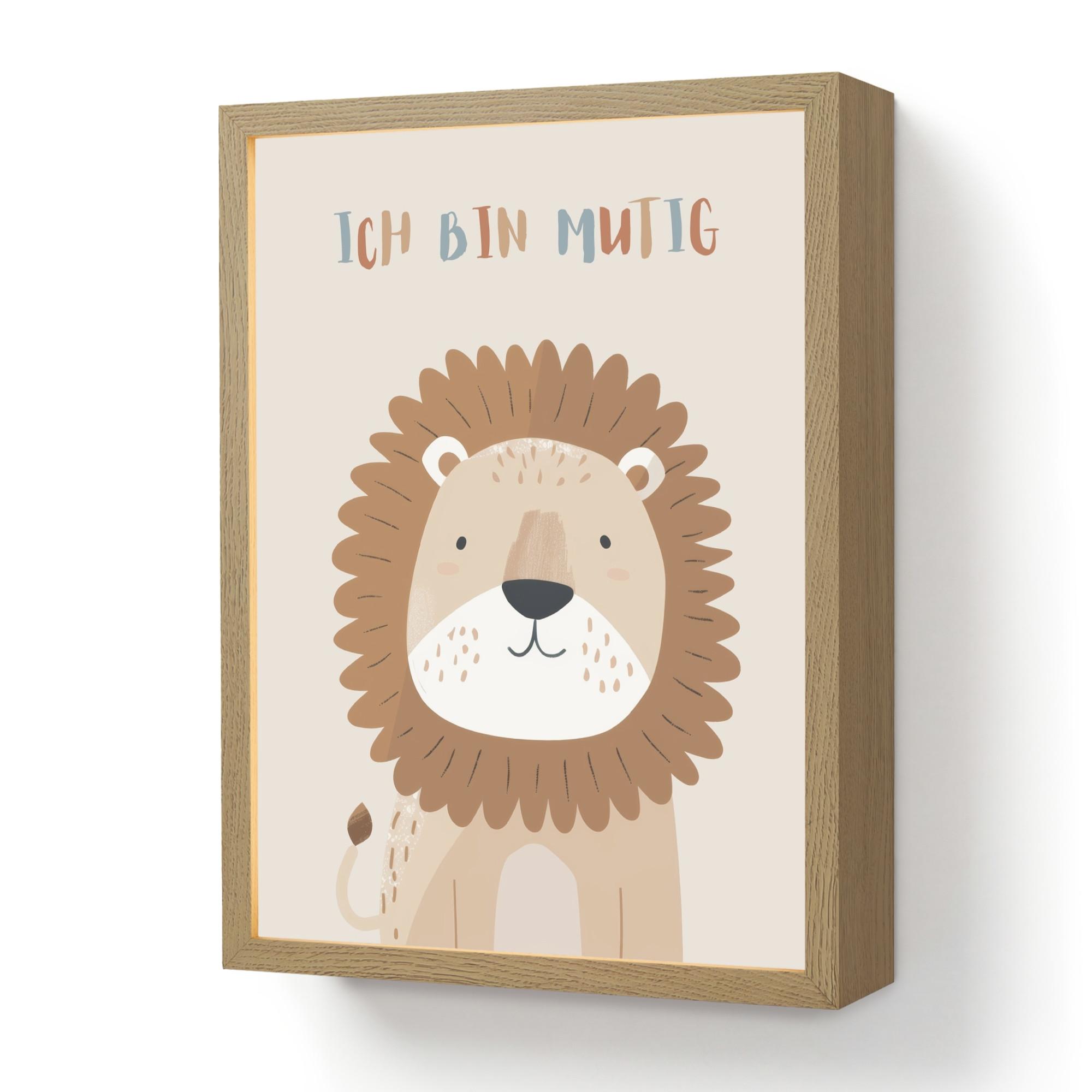 NACHTTISCHLAMPE MIT AKKU Löwe - Beige - Tier - Mutig - Zitat 30x40 cm - Beige, Holzwerkstoff (8/30/40cm) - OnlyWow