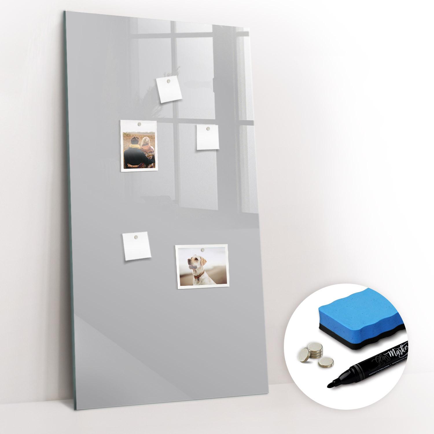 MAGNETTAFEL 60x120 Hellgrau schwarzer Marker - Hellgrau, Glas (60/0.4/120cm) - TULUP