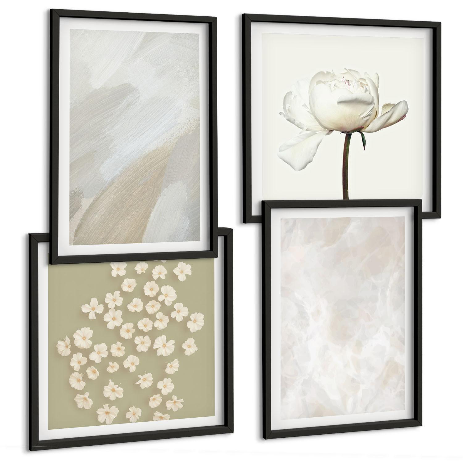 BILDER SET 4er Set - 50x50 cm & 40x60 cm Schwarzer Rahmen - Blumen, modische Boho-Texturen - Schwarz, Kunststoff (50/50cm) - TULUP