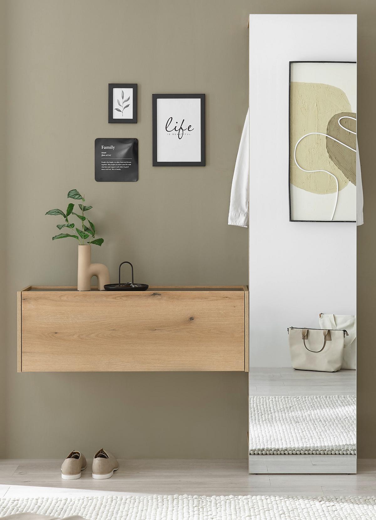 GARDEROBEN-SET 2-teilig Evoke Eiche, grau 150 cm, Garderobenkombination mit Spiegel - Eichefarben/Grau, Glas/Holzwerkstoff (150/200/30cm) - Furn.Design