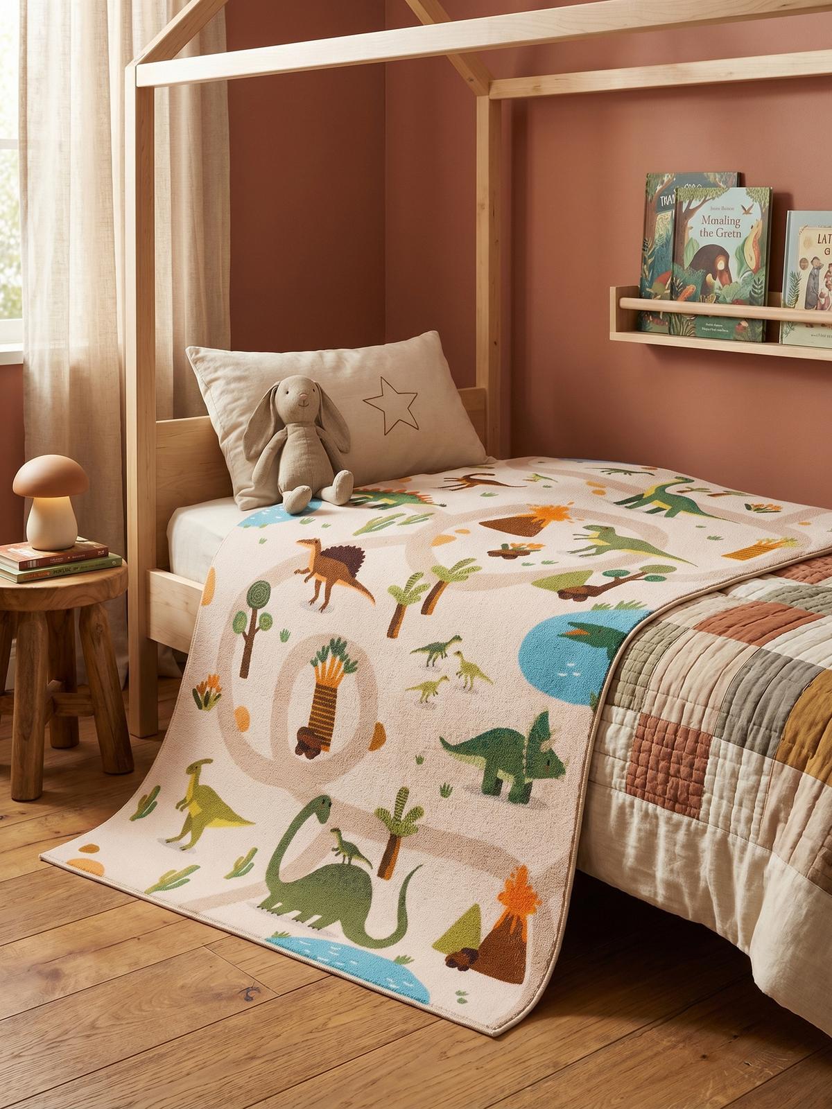 SPIELTEPPICH Waschbar TINO in Beige, mit Dino-Landschaft, 140 x 200 cm - Beige, Textil (200/140cm) - KADIMA DESIGN