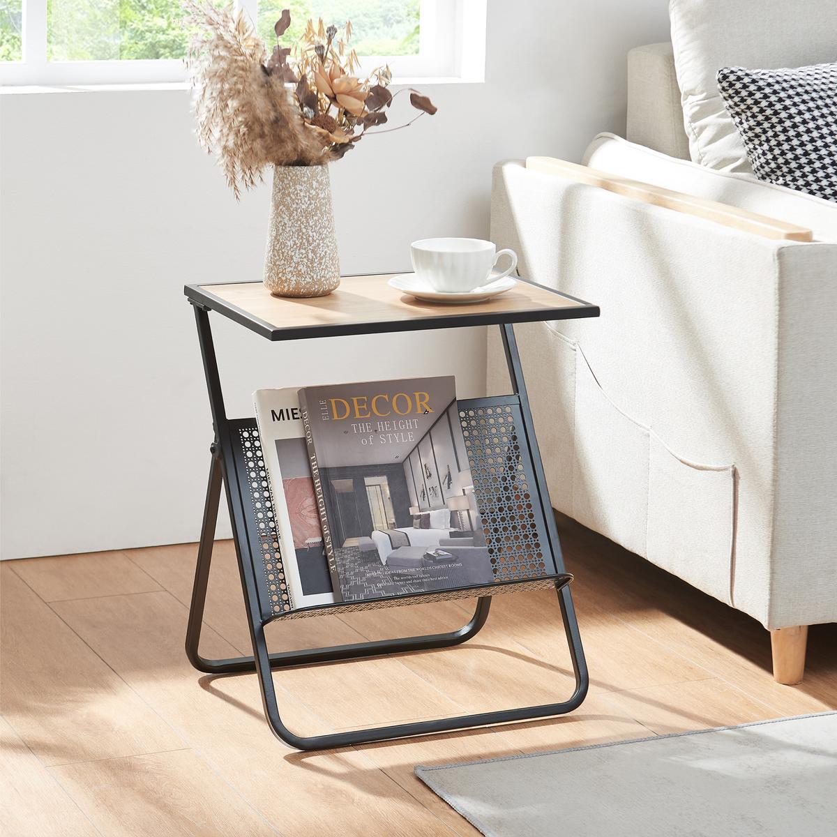 BEISTELLTISCH Jäller - Eichefarben/Schwarz, Holzwerkstoff/Metall (40/30/48cm) - [en.casa]