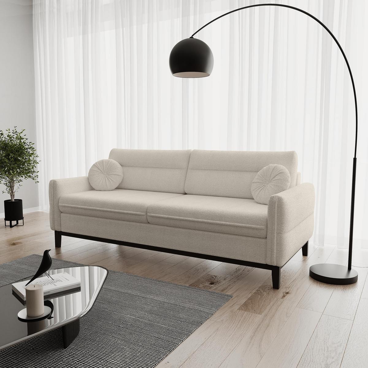 SOFA 2-SITZER Belweder, 220 cm, Beige, Bouclé-Stoff - Sandfarben/Wengefarben, Holz/Textil (218/95/94cm) - Beautysofa
