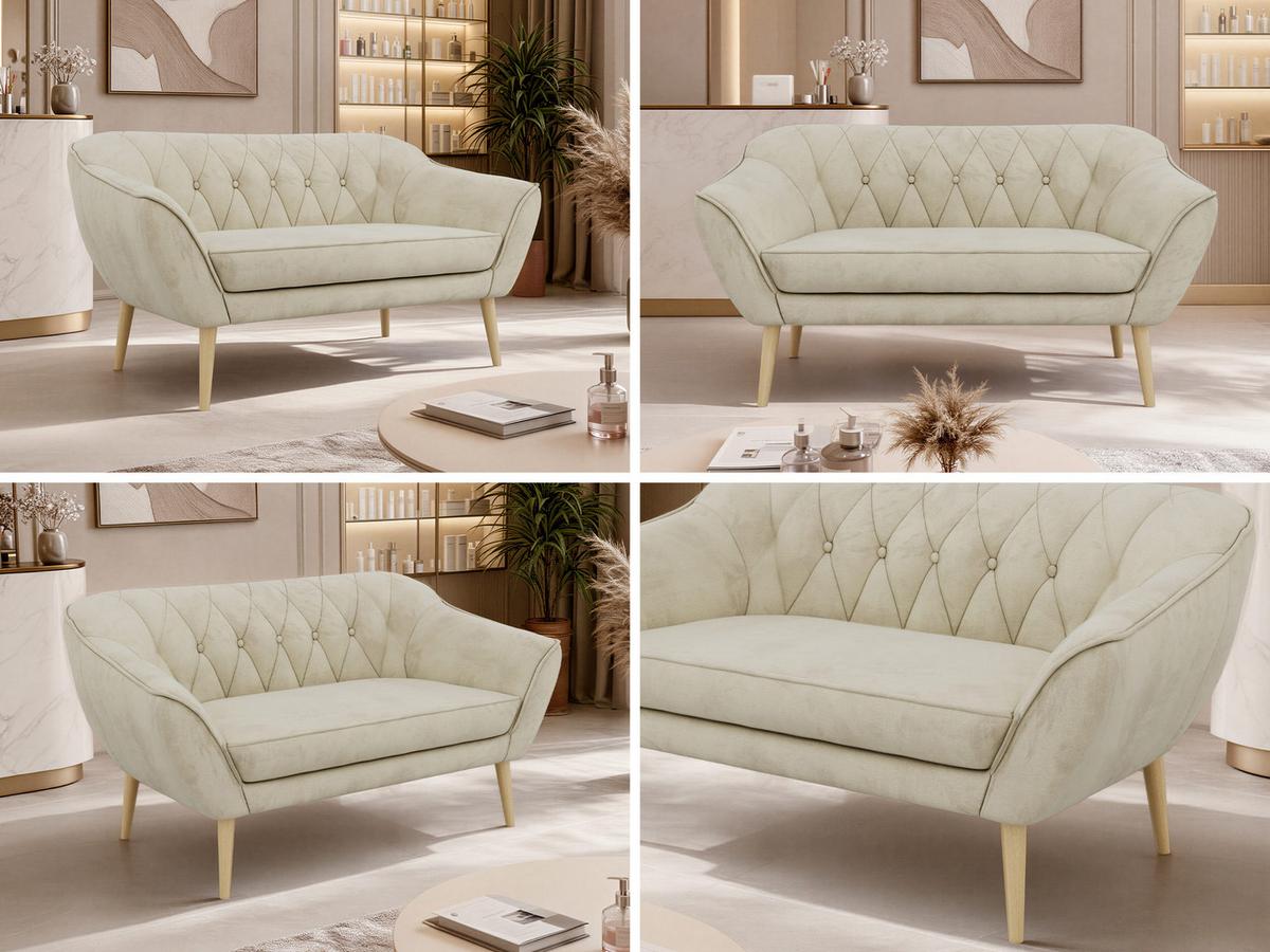 2-SITZER-SOFA PIRS - Beige Velvet - Holzbeine - Beige/Buchefarben, Holzwerkstoff/Textil (140/75/74cm) - MKS