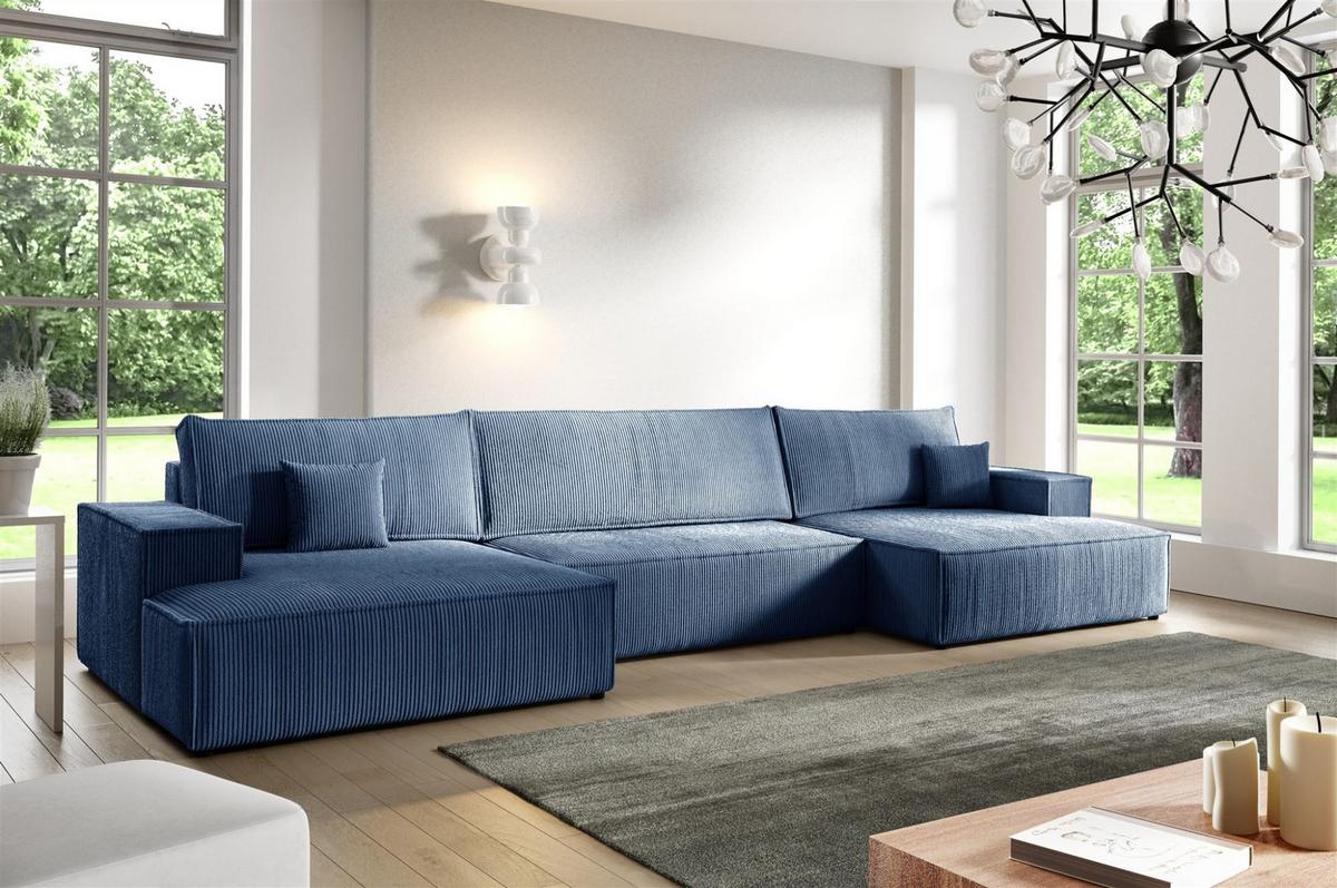 WOHNLANDSCHAFT Corunia - Blau, Holzwerkstoff/Textil (398/70/148cm) - Fun Möbel