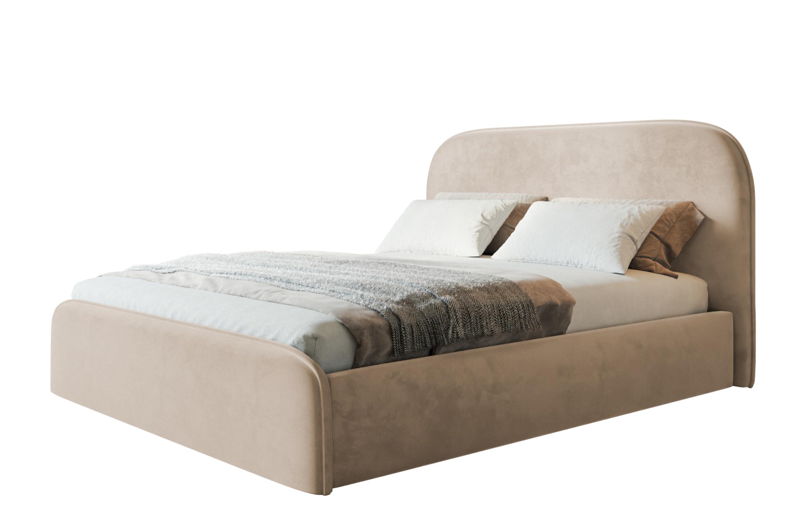 BETT 120x200 - Polsterbett mit Bettkasten und Metallrahmen - Modern Betten - Amor-Samtstoff - Kollektion Vienna - Beige - Beige, Holz/Textil (120/200cm) - Alpi-Möbel