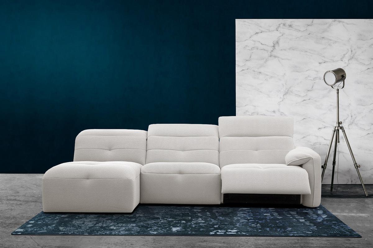 ECKSOFA TRENTO 4-Sitzer mit 1 Relaxfunktion, ecru - Ecru/Schwarz, Holzwerkstoff/Kunststoff (165/262cm) - Wozimo