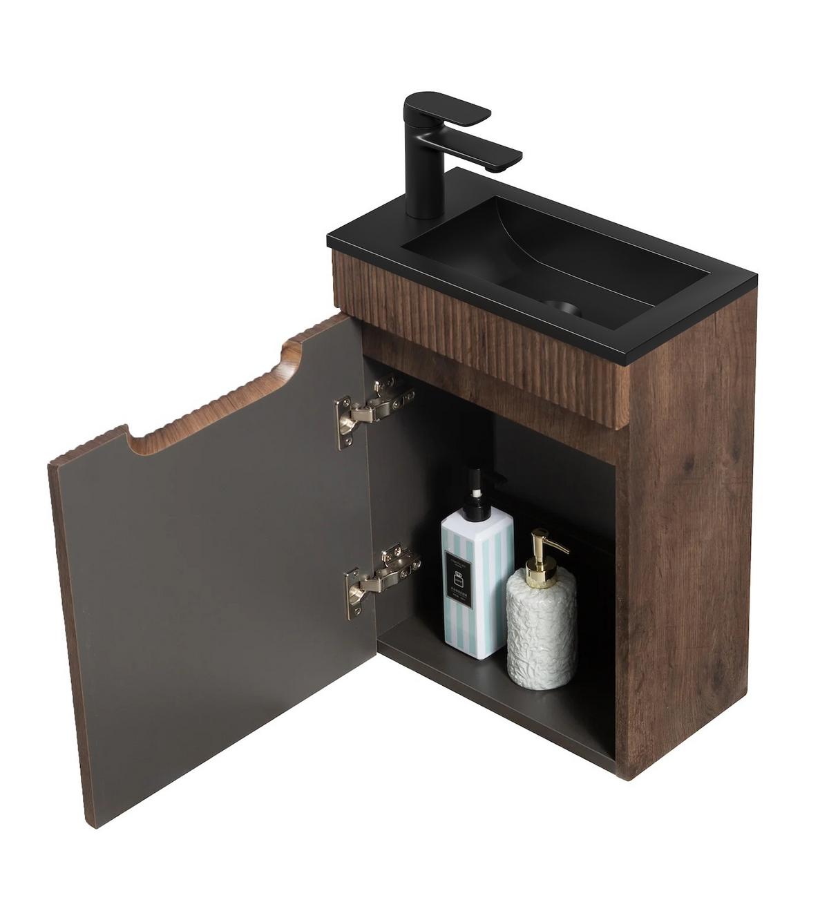 GÄSTE-WC-MÖBELSET Thermis 2 Teile Walnuss Braun / Schwarze Waschbecken - 40 x 22 x 53 cm - Eichefarben, Holz (40/53/22cm) - Badplaats