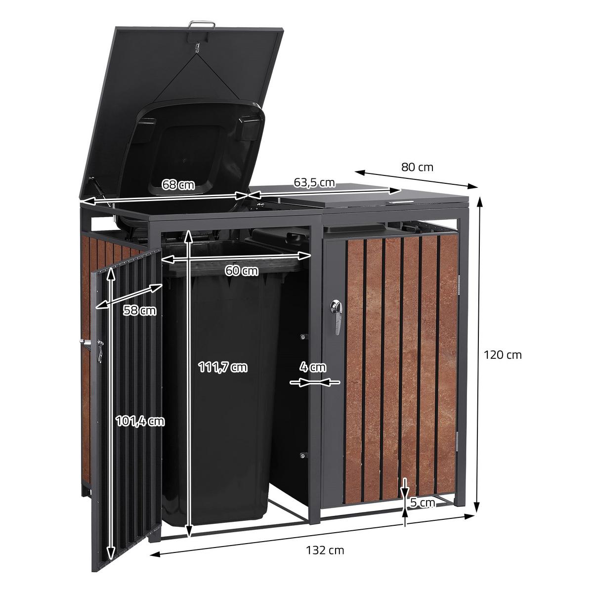 MÜLLTONNENBOX 4er Anthrazit-Rostoptik - Rotbraun, Metall (264/120/80cm) - ML-DESIGN
