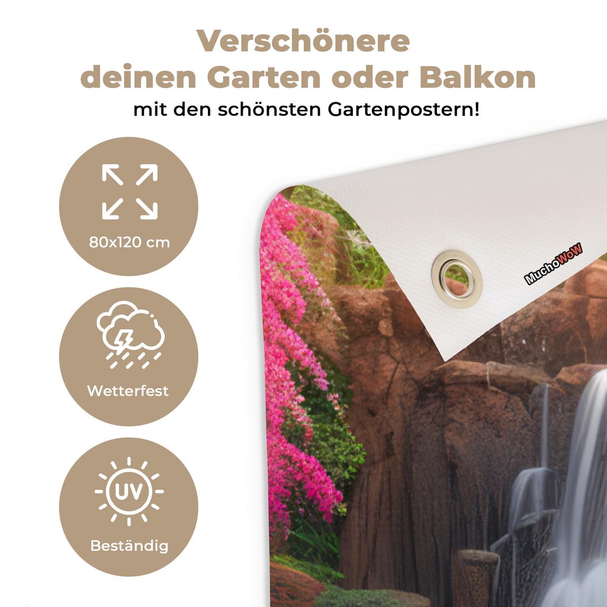 GARTENPOSTER Wasserfall - Natur - Pflanzen - Dschungel - Wasser Outdoor Bilder 80x120 cm - Grün, Kunststoff (80/120/0.2cm) - OnlyWow
