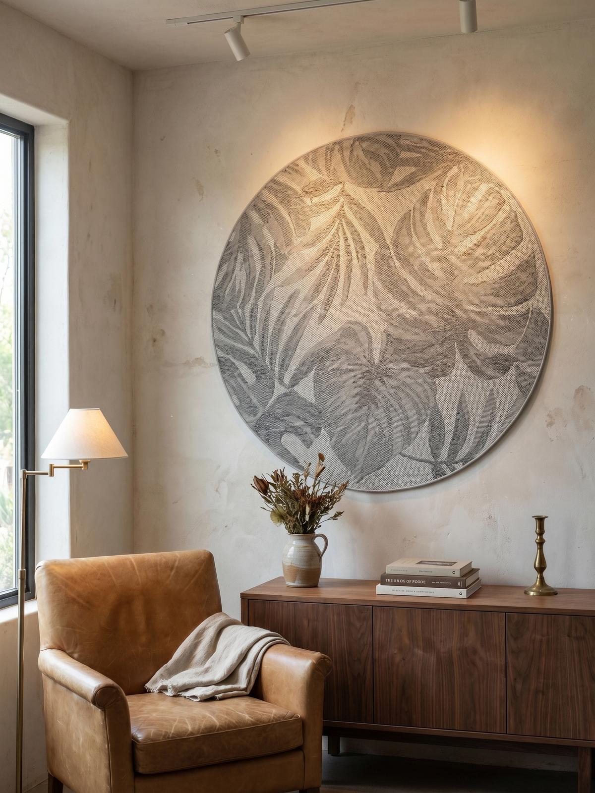 TEPPICH Outdoor VENTOUX in Grau, mit Tropen-Motiv, Ø 120 cm - Grau, Textil (120/120cm) - KADIMA DESIGN
