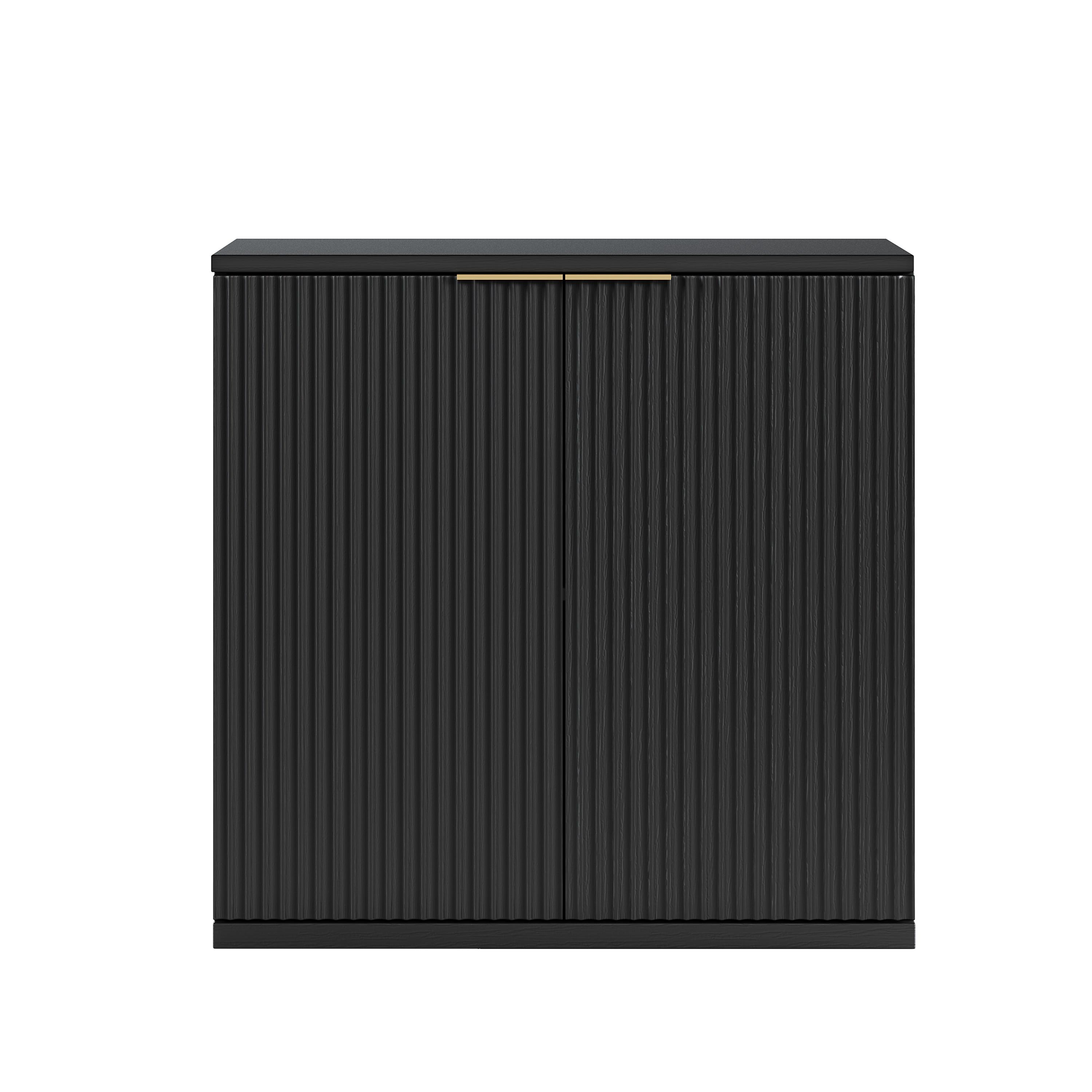 SIDEBOARD Schwarz 80 cm mit Riffeloptik & Gold-Griffen - Schwarz, Holzwerkstoff (80/80/40cm) - Urban Meuble