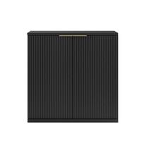 SIDEBOARD Schwarz 80 cm mit Riffeloptik & Gold-Griffen - Schwarz, Holzwerkstoff (80/80/40cm) - Urban Meuble
