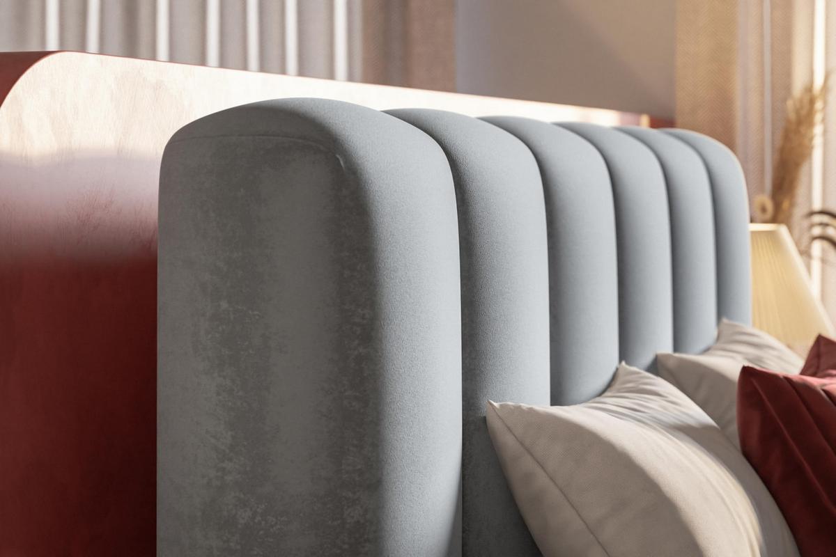 BETT 140x200 - Polsterbett mit Bettkasten und Metallrahmen - Modern Bett - Eleganter Jasmine-Stoff - Kollektion Alva Maxi - Hellgrau - Hellgrau, Holz/Textil (140/200cm) - Alpi-Möbel
