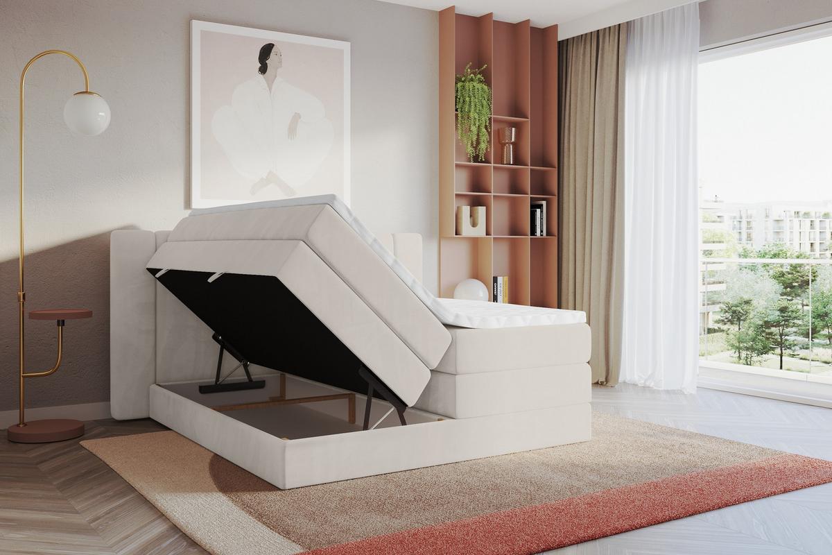 BOXSPRINGBETT mit Matratze H3/H4 - EVON KING - 180x200 cm Beige - Beige, Holzwerkstoff (180/200cm) - ALTDECOR