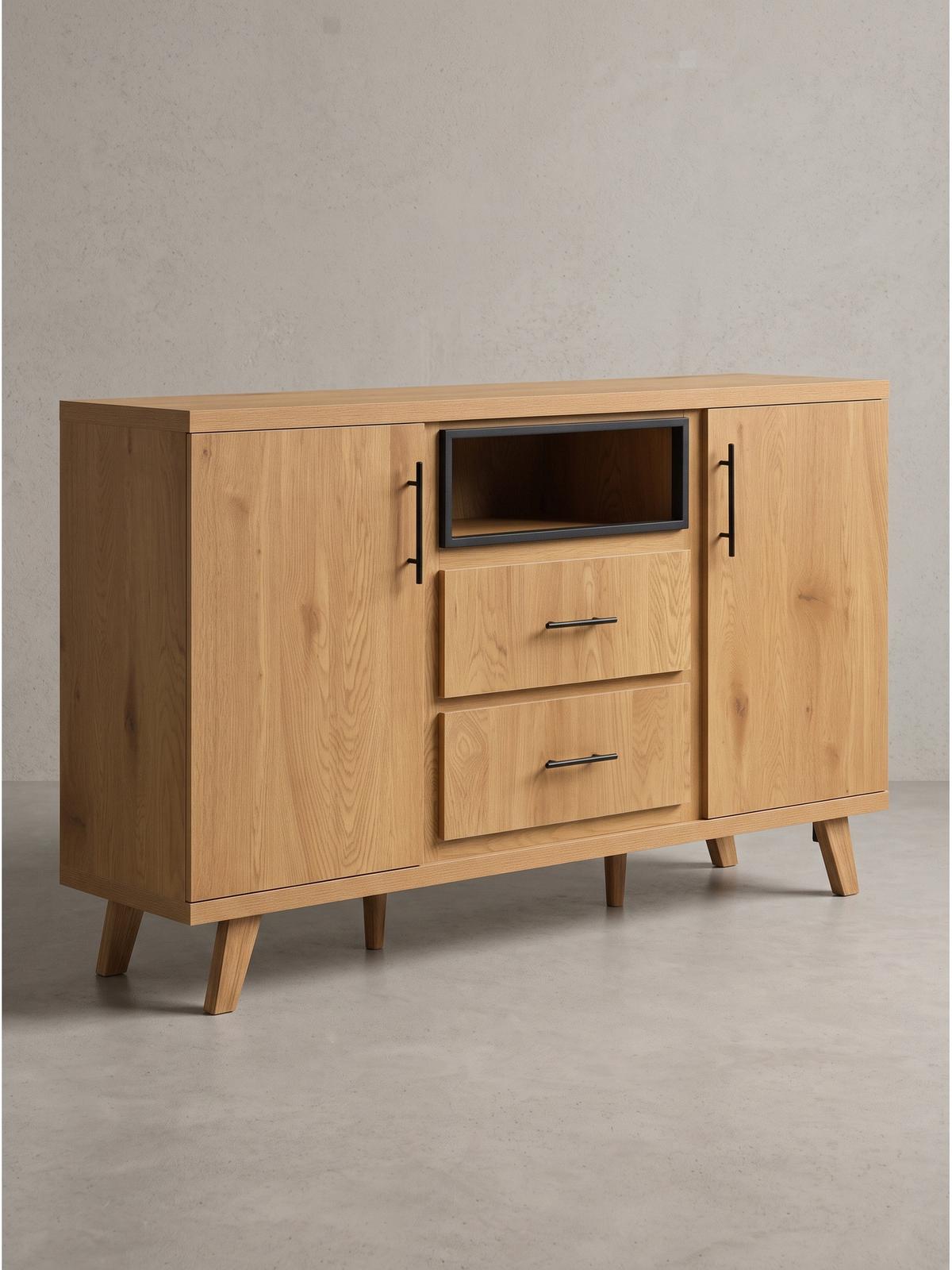 SIDEBOARD BASSANO, MDF, in Eichenoptik, mit Stauraum, 150 x 40 x 95 cm - Hellbraun/Braun, Eichenholz/Holzwerkstoff (150/95/40cm) - KADIMA DESIGN
