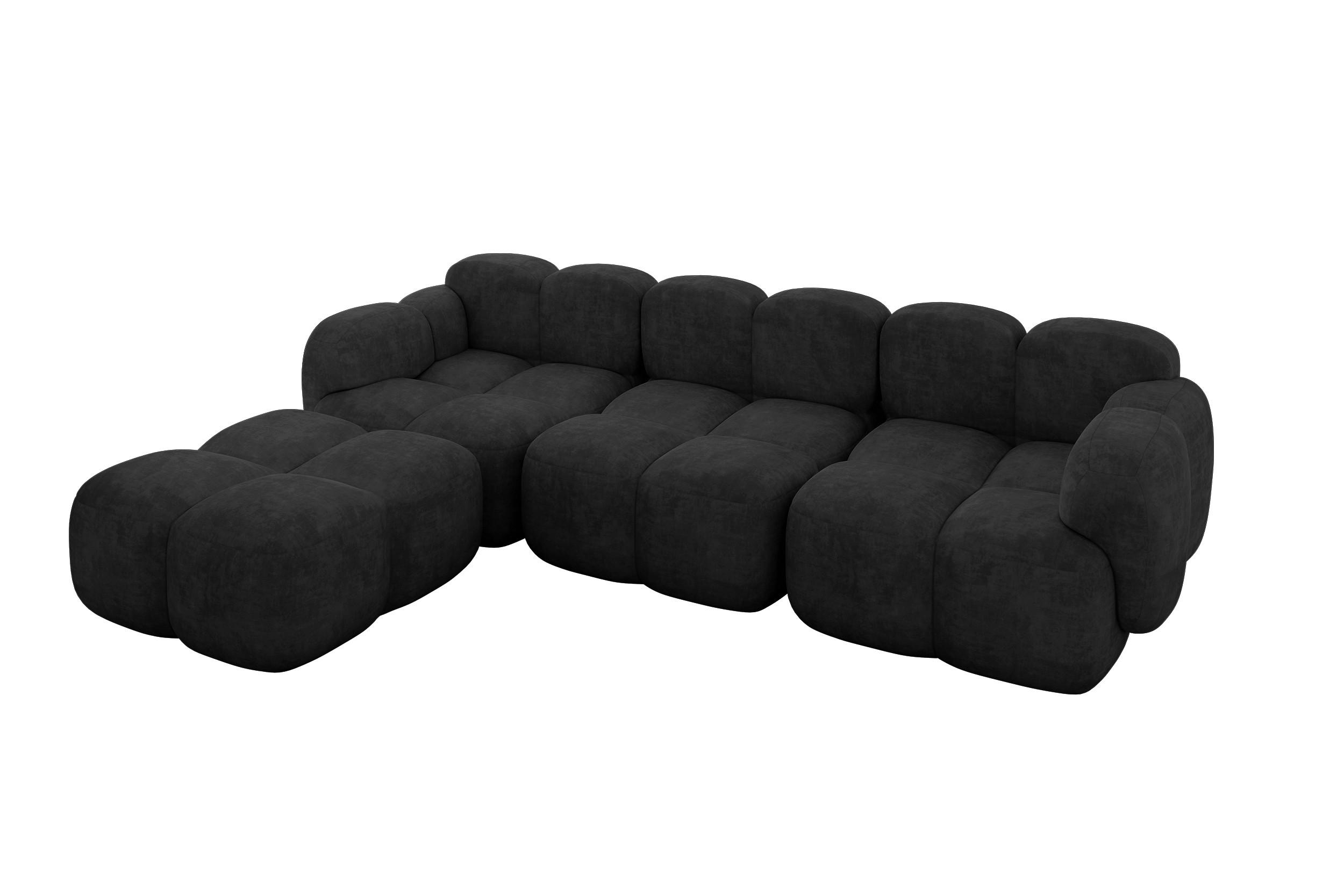 ECKSOFA modulares Sofa Links Miko-L2 302x205x75 Schwarz Velours - Schwarz, Holzwerkstoff/Kunststoff (302/205cm) - ALTDECOR