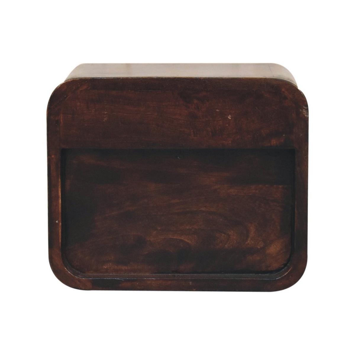 NACHTKASTEN Mini Geschwungen Kalifornisch Nussbaum Wandmontiert, 1 Schublade und Offenes Fach, Dunkelbraun - Dunkelbraun/Messingfarben, Holz/Metall (30/25/25cm) - Artisan Furniture