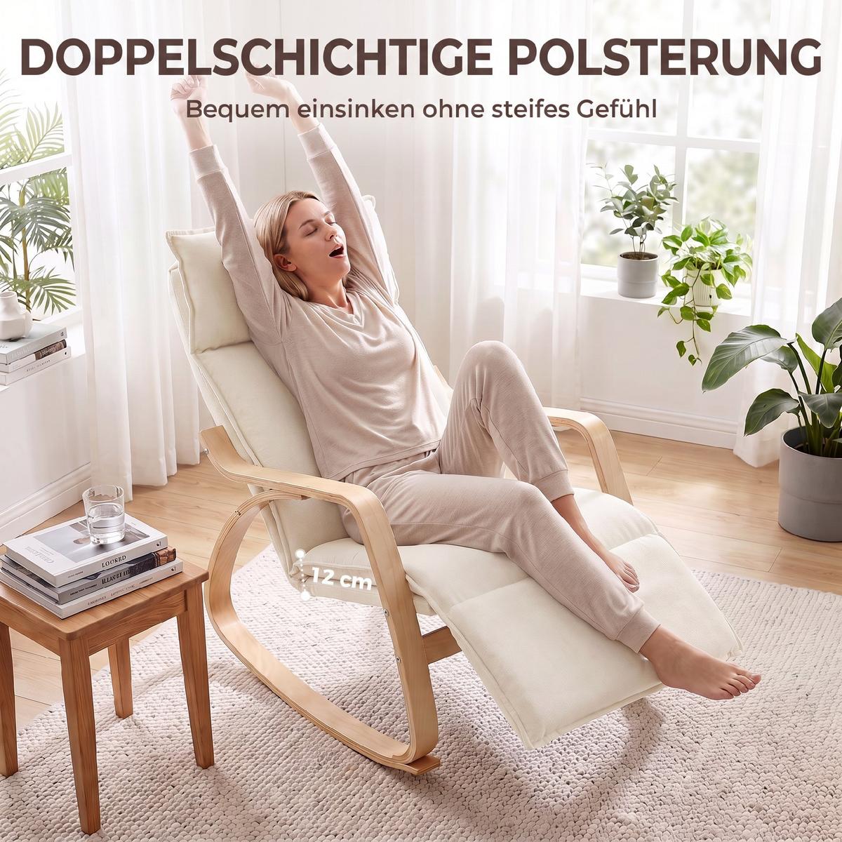SCHAUKELSTUHL Polyester Cremeweiß - Creme/Schwarz, Birkenholz/Holzwerkstoff (67/92/106cm) - HOMCOM