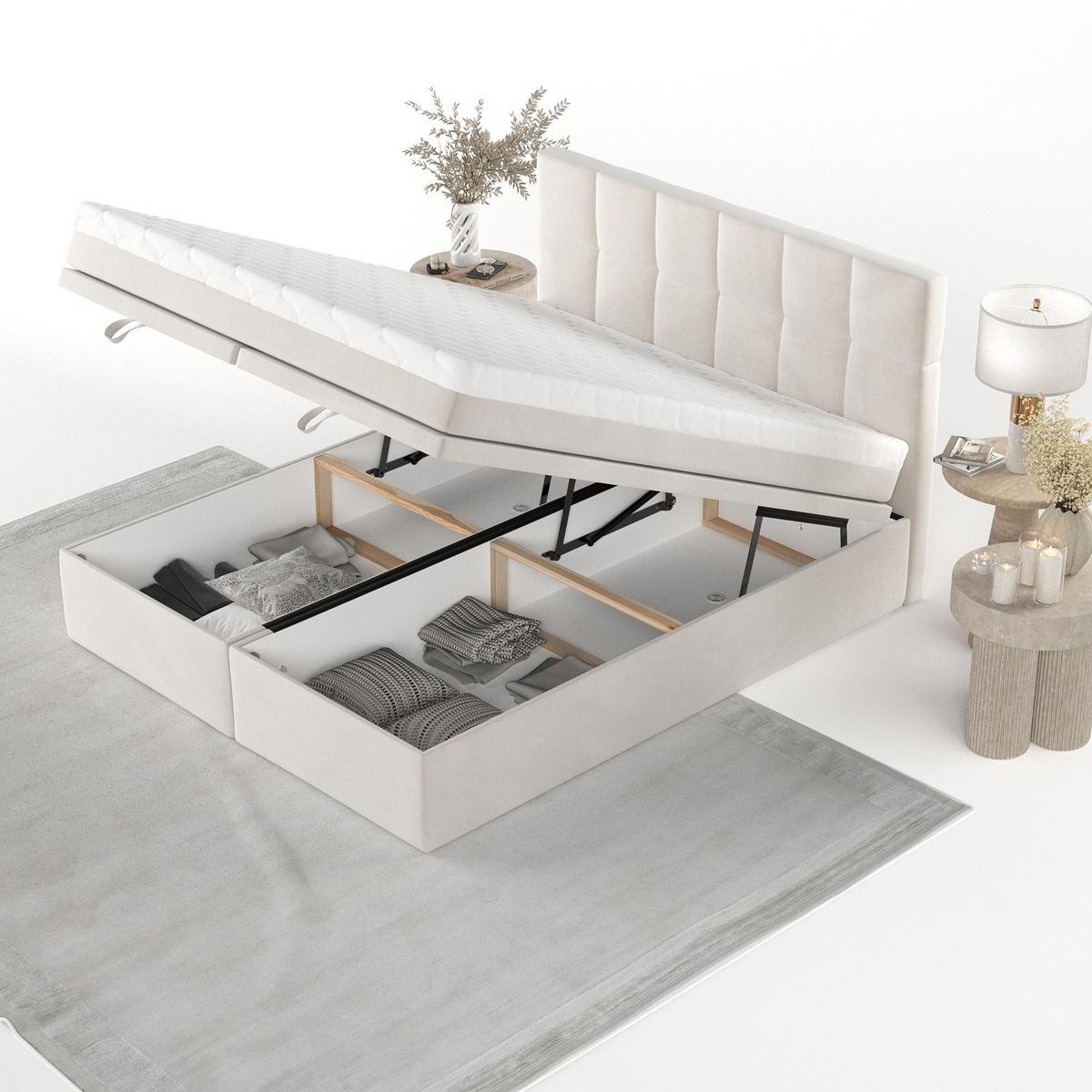 BOXBETT Elano 140/200 cm Creme im Paros Stoff - Creme/Schwarz, Holz/Holzwerkstoff (140/200cm) - AltaBeds
