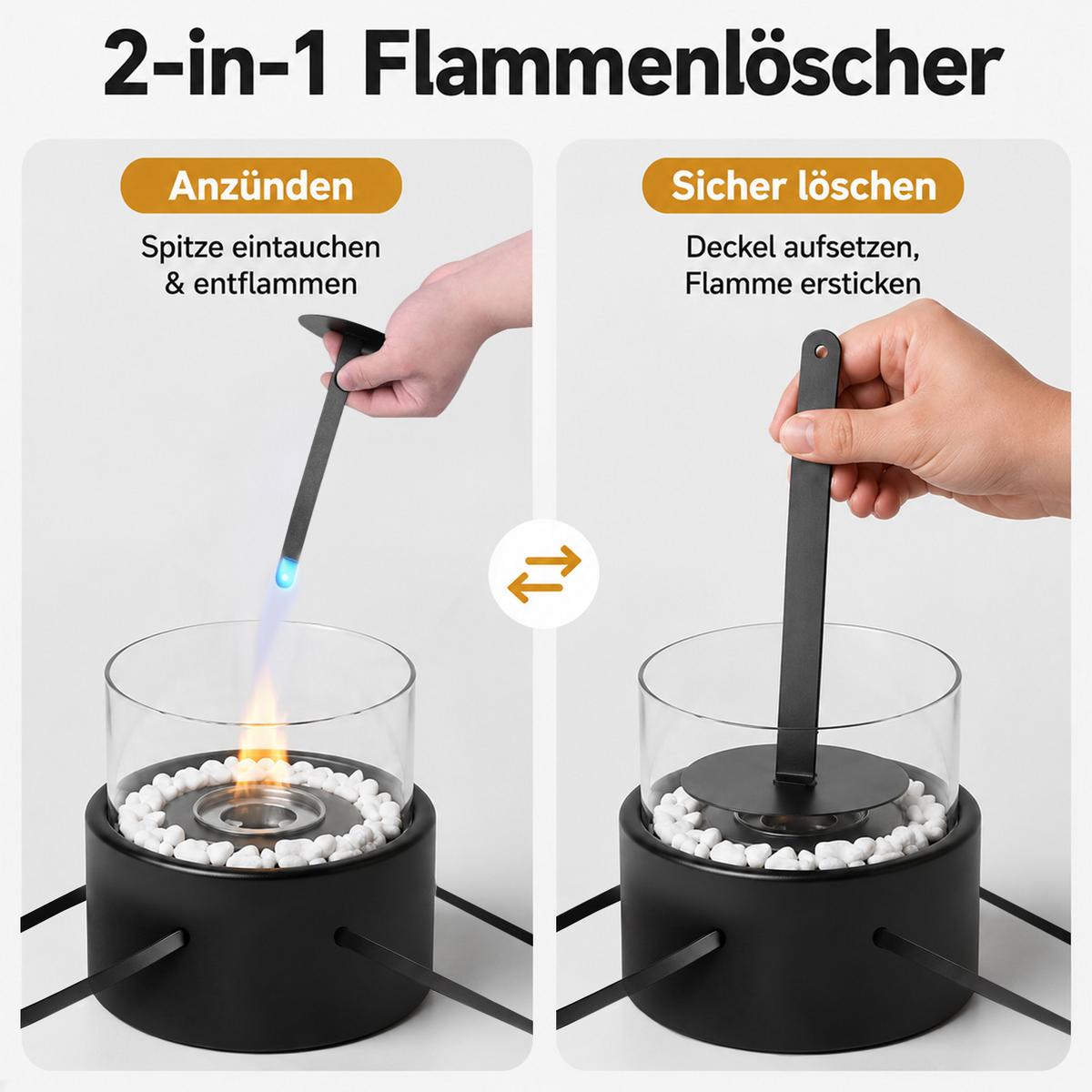 TISCHKAMIN Krythvar 16/16/17.2 cm - Schwarz, Glas/Metall (16/17.2/16cm) - ZMH