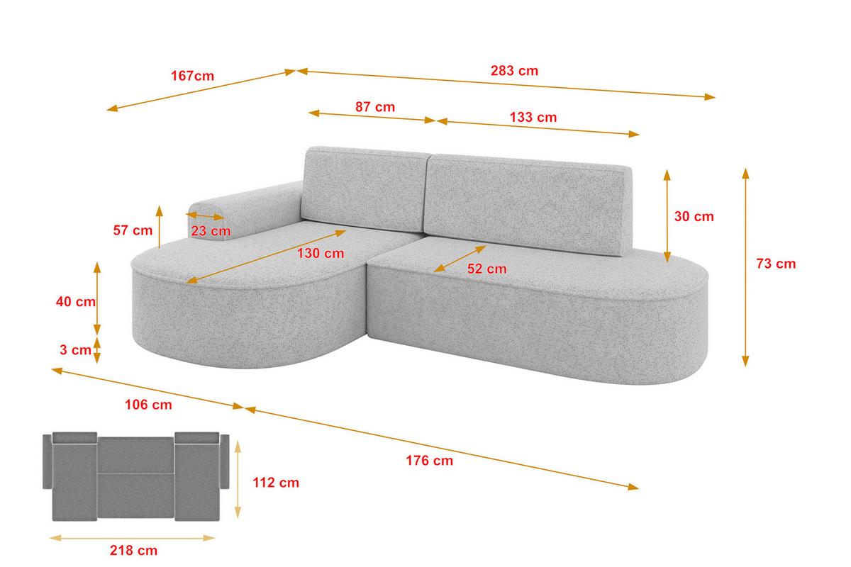 ECKSOFA mit Schlaffunktion und Bettkasten Ottomane Links MARI-L1-S - 283x167x73 cm Grau Tissu - Schwarz/Grau, Holzwerkstoff/Kunststoff (283/167cm) - ALTDECOR