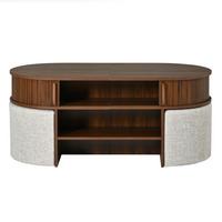 COUCHTISCH Oval Nussbaum mit Stoffhockern Schiebetüren & Rillenoptik - Walnussfarben, Holzwerkstoff (60/120/51.5cm) - Urban Meuble