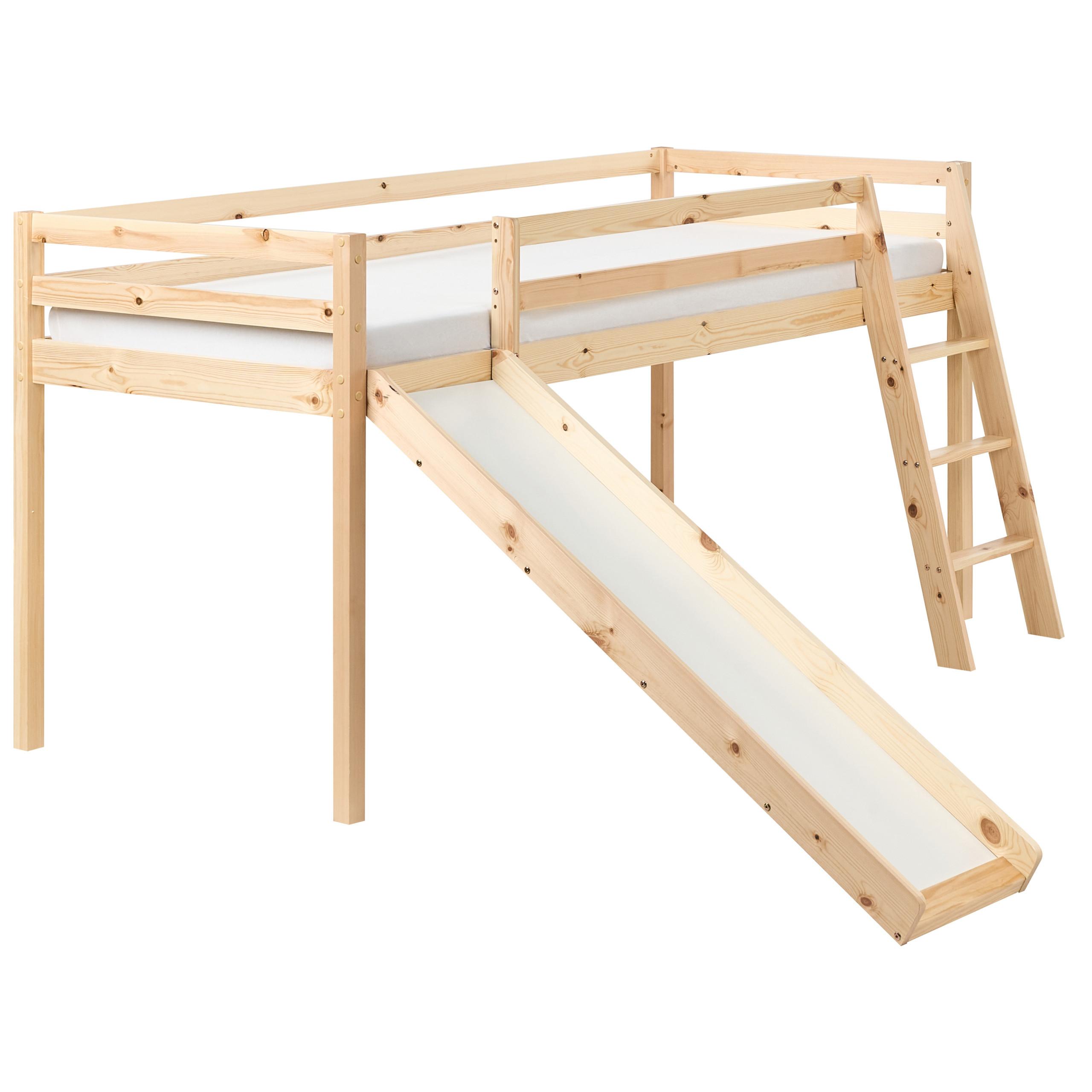 HALBHOCHBETT Kiefernholz 90/200 cm mit Rutsche Hellbraun Staple - Hellbraun, Holz (90/200cm) - Beliani