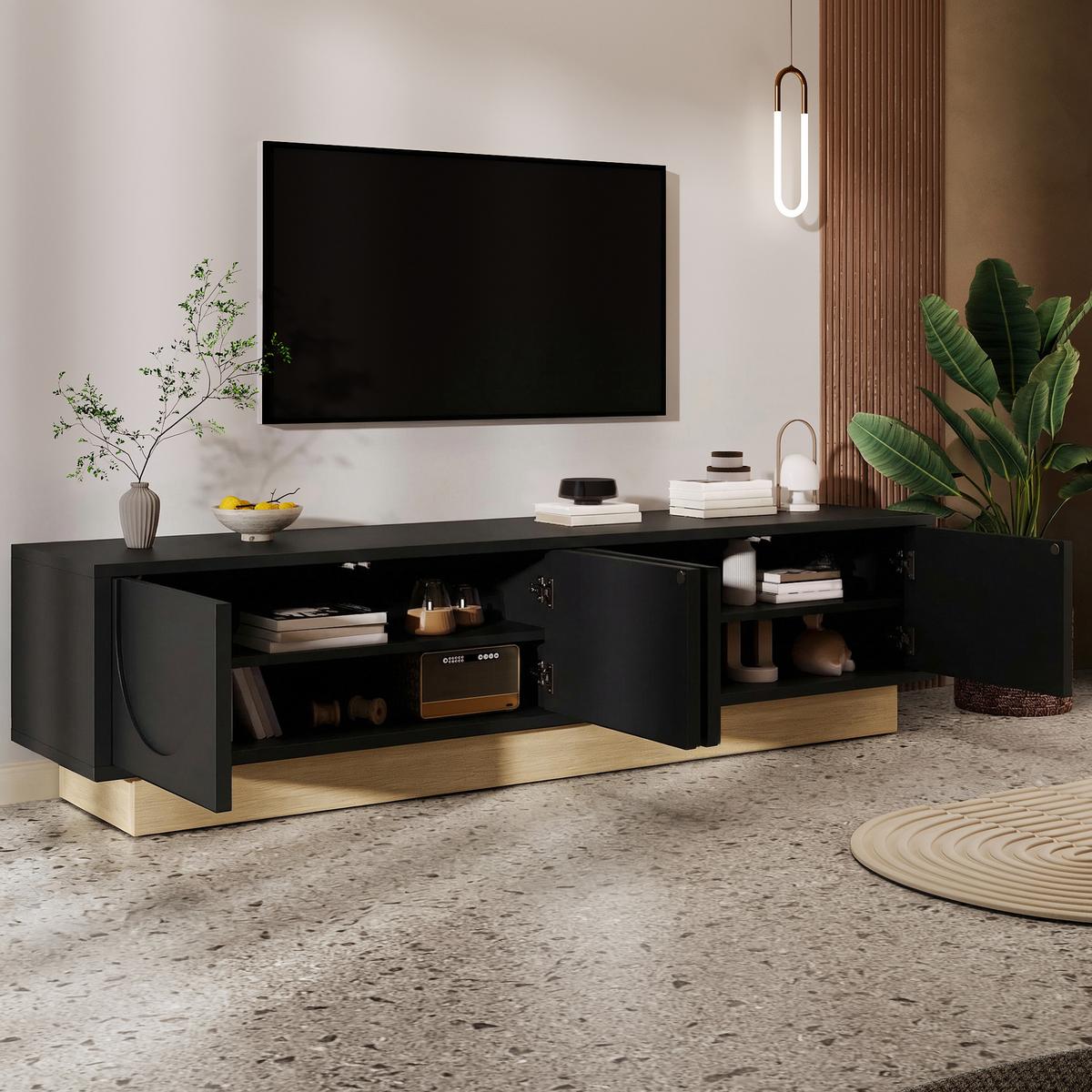 TV-LOWBOARD holzoptik & geschwungenes design - Schwarz, Holzwerkstoff (175/41.5/40cm) - Urban Meuble