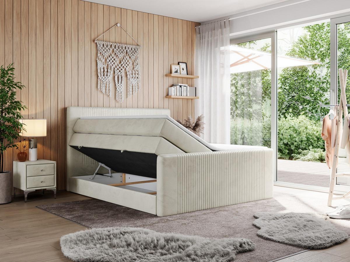 BOXSPRINGBETT KING DOREN 200/200 Beige Velvet - H3 - Beige, Holz/Textil (200/200cm) - MKS