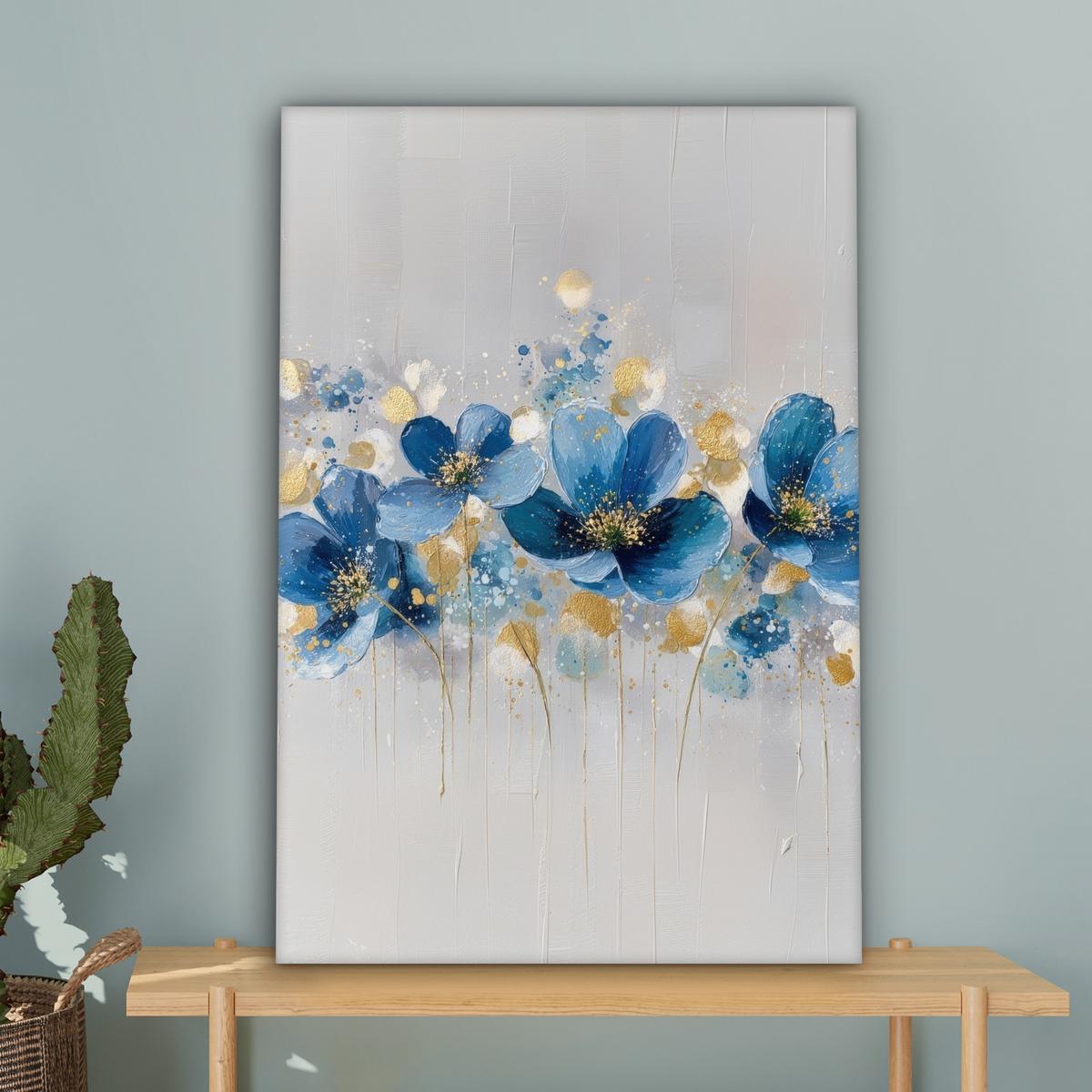 LEINWANDBILD Blumen - Blau - Abstrakt Wanddeko Schlafzimmer 60x90 cm - Hellgrau, Textil (60/90cm) - MuchoWow