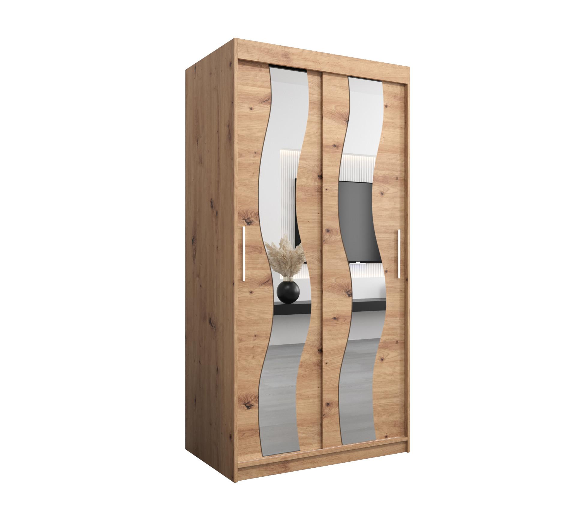 SCHWEBETÜRENSCHRANK 200/100/62 2-türig - Silberfarben/Eiche Artisan, Holz/Kunststoff (100/200/62cm) - MÖBEL KRYSPOL