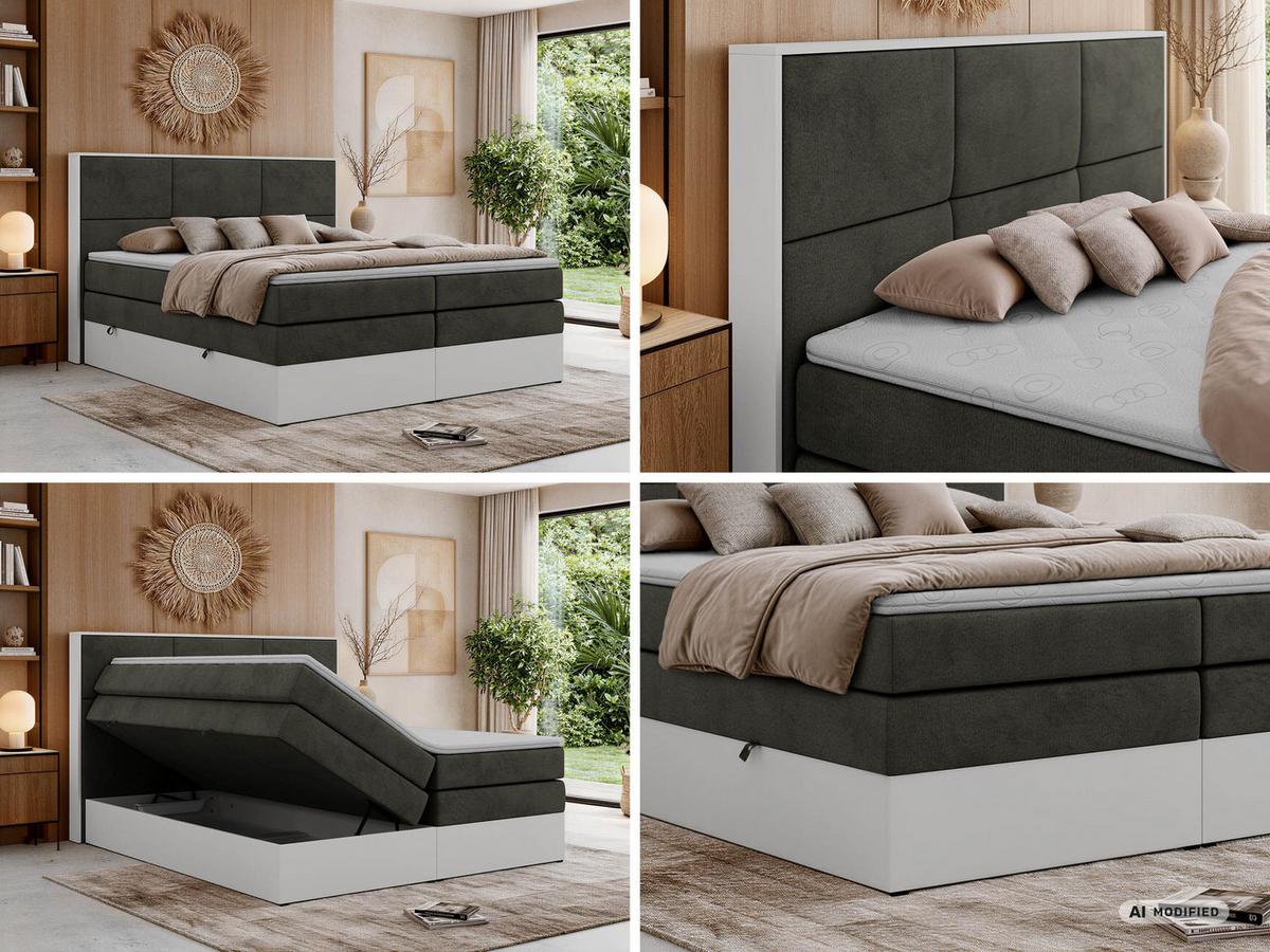 BOXSPRINGBETT DELVIT KING 140/200 - Dunkelgrau Velvet - Topper Visco - H4 - Dunkelgrau/Anthrazit, Kunststoff/Textil (140/200cm) - MKS