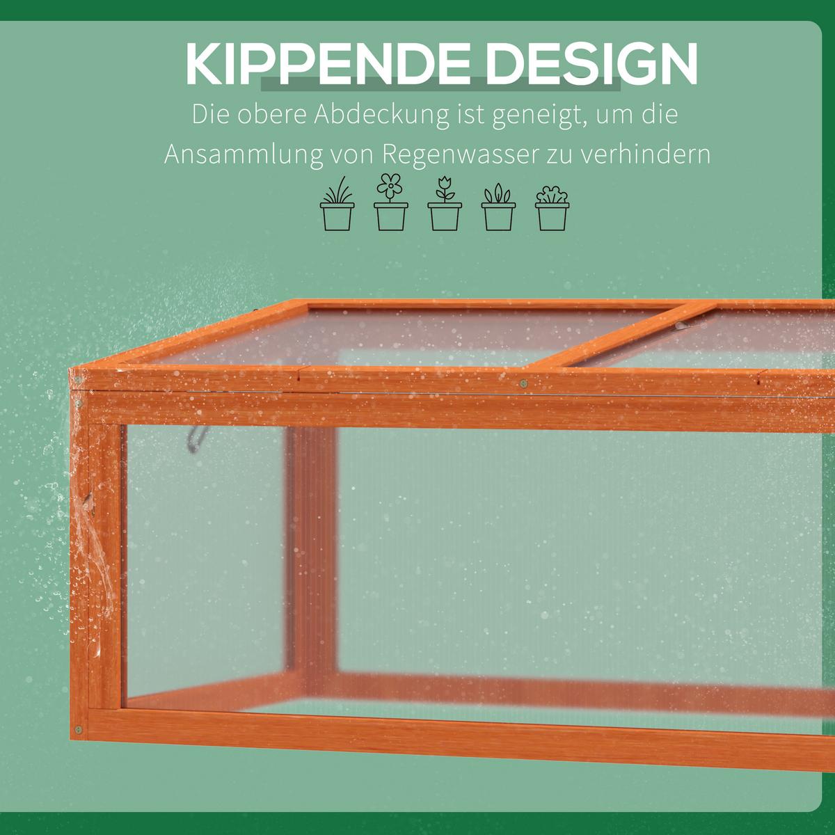 GEWÄCHSHAUS Pflanzenbeet mit Abdeckung, Tannenholz, Polycarbonat, Orange - Orange, Holz (46/40/90cm) - Outsunny