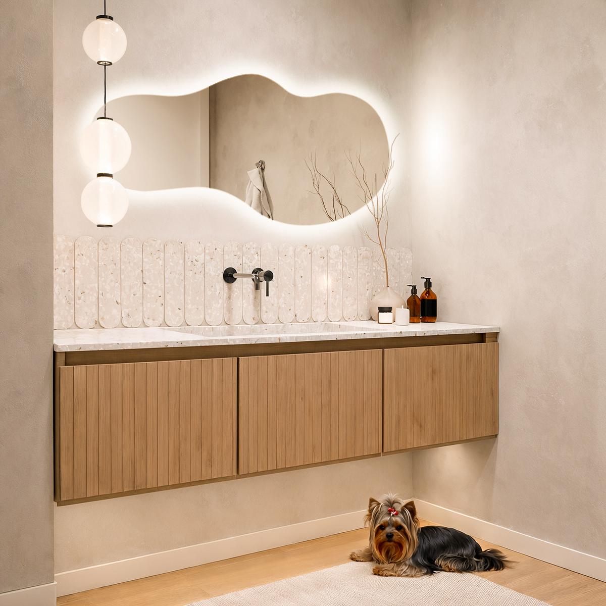 LED WANDSPIEGEL 40x80 cm asymmetrisch 4000K - Hellblau, Glas (40/80/0.4cm) - TULUP