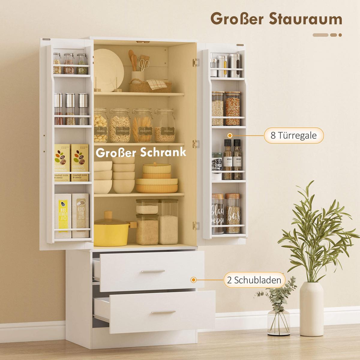 KÜCHENSCHRANK Spanplatte MDF Weiß - Silberfarben/Weiß, Holzwerkstoff/Metall (40/159/60cm) - HOMCOM
