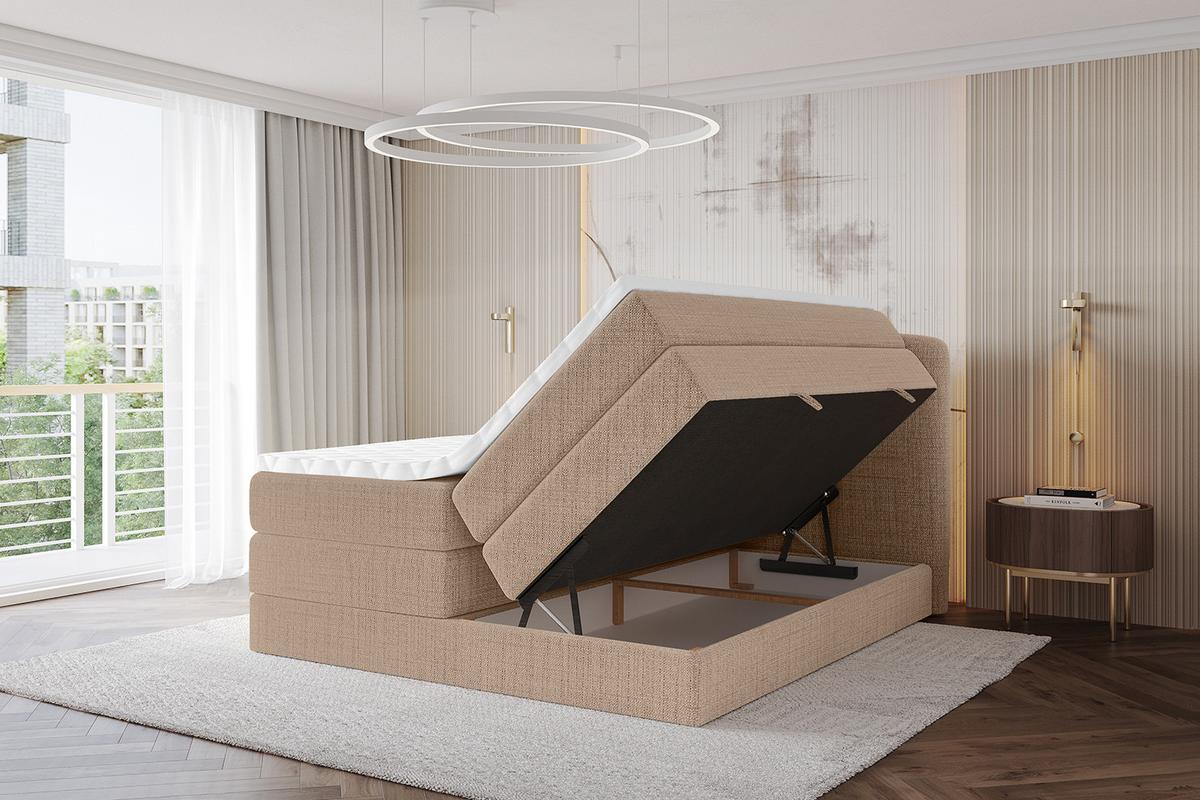 BOXBETT mit Matratze H3|H4 - NINA KING - 180x200 cm - Dunkelbeige - Cappuccino, Holzwerkstoff (180/200cm) - ALTDECOR