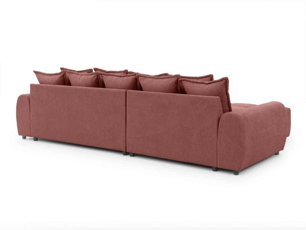ECKSOFA Bubble mit losen Rückenkissen und Sitzfläche in Bubble-Optik aus weichem Terrakotta Strukturstoff mit schöner Sitzkomfort - Ottomane links - Terracotta/Schwarz, Holz/Kunststoff (180/306cm) - S-Style Möbel