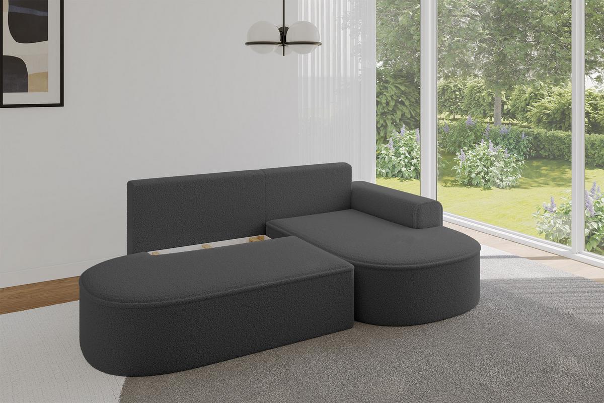 ECKSOFA mit Schlaffunktion und Bettkasten Ottomane Rechts MARI-L1-S - 283x167x73 cm Grau Bouclé - Schwarz/Grau, Holzwerkstoff/Kunststoff (167/283cm) - ALTDECOR